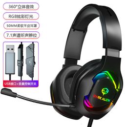 Auriculares RGB Esports con reducción de ruido, auriculares con cable para colgar en el cuello, estilo k-song 7,1, para comer pollo