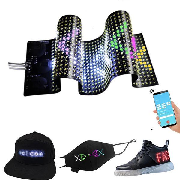 RGB Pantalla flexible Pantalla a color Módulo LED Tira de luz Aplicación Bluetooth DIY Sombrero Bolsa de ropa Zapatos Pantalla de matriz de desplazamiento de palabras 240226