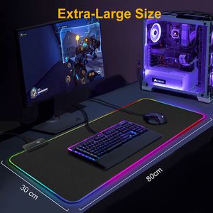 Alfombrilla de ratón RGB para juegos, alfombrilla de ratón para Gamer con luz, alfombrilla antideslizante de goma grande, almohadillas grandes, alfombrilla de escritorio para teclado de ordenador portátil