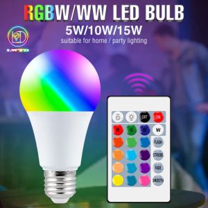 RGB LED-lamp E27 5W-15W 220V Zeven kleurenlichten Remote Smart Control Bulb Lamp RGBW Slaapkamer Woonkamer Luminous Light