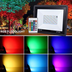 Projecteur LED RGB 20W 30W 50W 100W, projecteur coloré extérieur, lampe de lavage murale IP66 avec télécommande