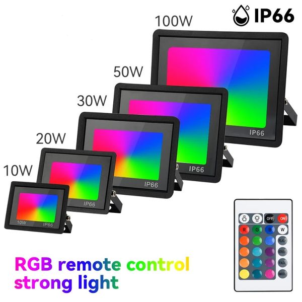 RGB LED Floodlight Reflector Iluminación al aire libre 220V 30W 50W 100W IP66 IMPRESIÓN DE LA RGB IMPLACIÓN RGB ILUMINACIÓN DE LA ILUMBAJE