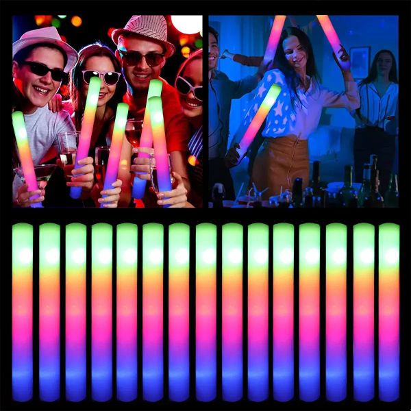 RVB LED Glow Mousse Bâton Cheer Tube Coloré Lumière Glow In The Dark Anniversaire Fête De Mariage Fournitures Festival Fête Décoration