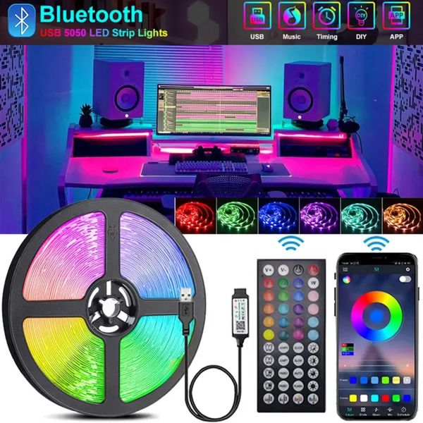 RGB LED LIGHTS LIGNES 5V USB BLUETOOTH WiFi 5 10 mètres Tapis adhésif Decor Wall Salle Ice String Stronage d'éclairage de vacances 240508