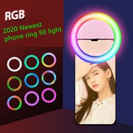 RGB LED anillo Selfie Light USB Recargable Suplementario Cámara de iluminación Fotografía AAA Batería para teléfonos móviles inteligentes