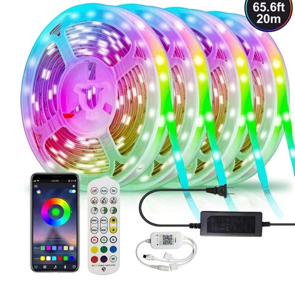 RGB LED Strip DC 12V 5050 Trabajo de cinta con Alexa Control de voz Cambio de color Decoración del dormitorio 5m 20m Luz