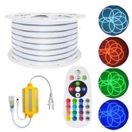 RGB LED Strip Light, AC 110-120V Flexibele waterdichte multi-kleuren Multimodes Functie Dimable SMD5050 LED-touwlicht Remotes voor Home Office Building Crestech168