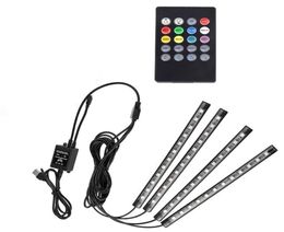 rgb light 4 pièces 48led USB musique son actif voiture intérieur bandes LED lumière DC12V Auto atmosphère lumières sous le tableau de bord bande d'éclairage Ki6578204