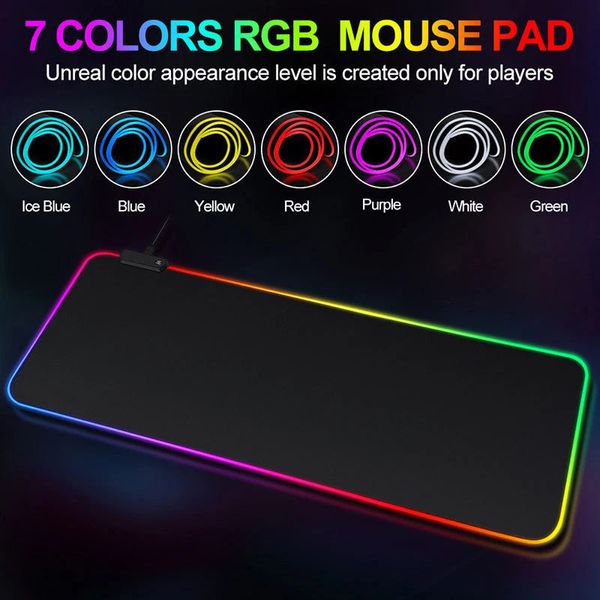 Tapis de souris noir pur lumineux RGB tapis de souris épaissi grand tapis de table crypté antidérapant Cool Extra Large Esports Gaming Office 240113