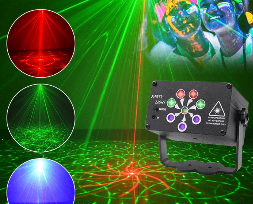 RGB Mini DJ Disko Lazer Aydınlatma Projektörü USB Şarj Edilebilir LED UV Ses Flaşı Etkisi Düğün Xmas Tatil Parti Lambası