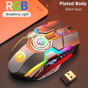 Souris rechargeable RVB USB 2024 sans fil 2,4 GHz Esports Souris de jeu rétroéclairée pour ordinateur portable Souris de bureau 7 boutons 3 vitesses Éclairage longue veille Souris silencieuse A5 RVB lumineuse