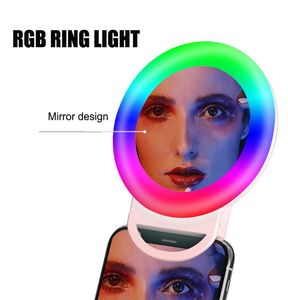 RGB Selfie LED Anneau de remplissage Cercle de lumière Mini Mobile Phone Phone Lights Clip de lampe sur le smartphone Rechargeable Clione Makeup Mirror6121593