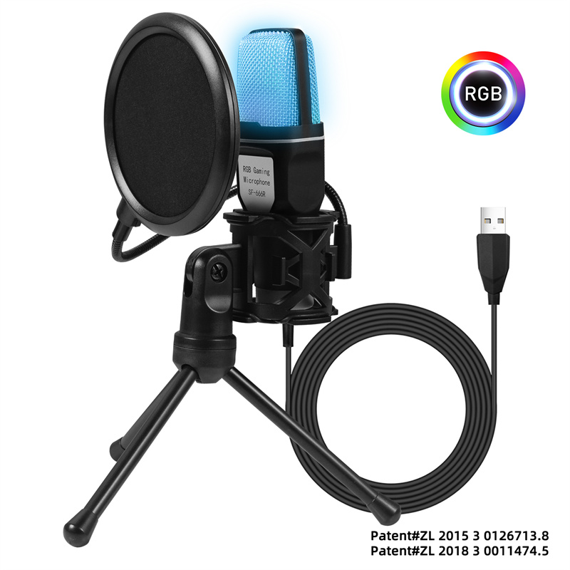 Microfone luminoso de sete cores RGB com mount mount USB Video Video Game SF-666R