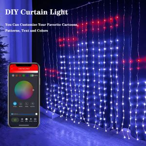 RVB Smart DIY LED Curtain String Light Light App Remote Controw Afficher Text Picture pour l'anniversaire Ramadan Festival Party Decor LM