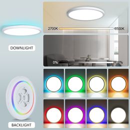 RGB SMART LAMP LED -plafondlampen met Alexa Google Voice Control -app Remote Control Ultraathin voor kamer slaapkamer vintage gebrandschilderd glas licht