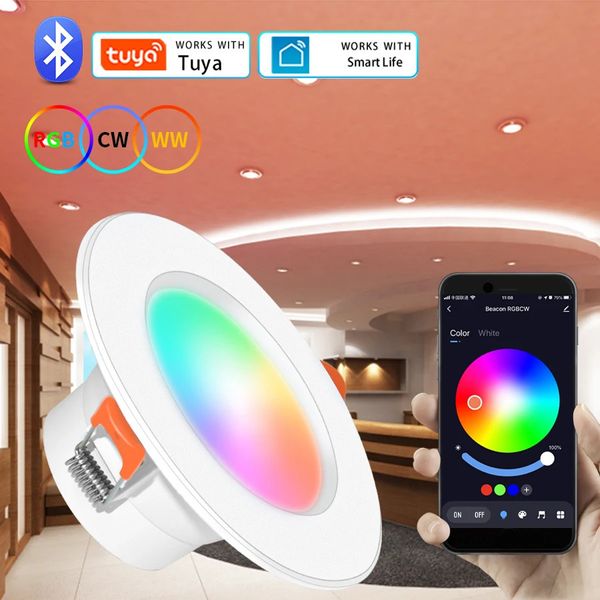 RGB Tuya LED Downlight focos regulables Bluetooth lámpara de techo inteligente luces empotradas vida hogar iluminación Led 240108