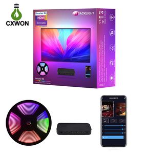  Kit de rétro-éclairage TV intelligent RGB, 3.8M,  avec boîte de synchronisation HDMI,  musique, contrôle via application tuya,  pour PC TV 75 pouces