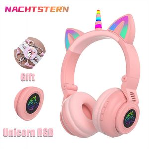 RGB Unicorn Kids Auriculares inalámbricos con control de micrófono RGB Light Girls Música Estéreo Auricular Teléfono móvil Auriculares para niños Regalo HKD230809