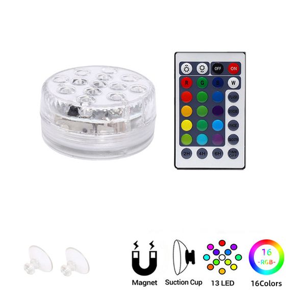 Luces RGB impermeables alimentadas por batería con control remoto IR para acuario, florero, Base, estanque, piscina, jardín, fiesta, deshierbe