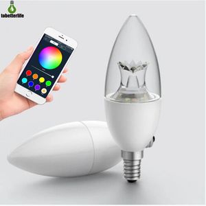 Bombilla de vela RGBW para lámpara colgante de araña E12 E14, lámpara de malla, Control de aplicación cambiable de Color, bombilla Bluetooth de 5W