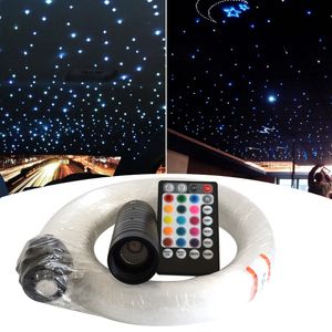 Kit de iluminación de fibra óptica RGB para coche, Control por voz, 300, 400 hebras, 6W, luz LED de fibra óptica