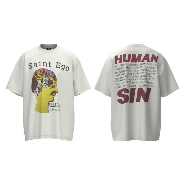 Rgve New Style T-shirts pour hommes et femmes Fashion Designer Saint Michael Fun Brain Letter Printing Old Made Cotton Short Sleeve American Casual Loose
