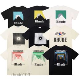 Rh Designers Mens Rhude Broderie T-shirts pour l'été Hommes Tops Lettre Polos Chemise Femmes T-shirts Vêtements À Manches Courtes Grande Taille 100 Coton Tees E X37D