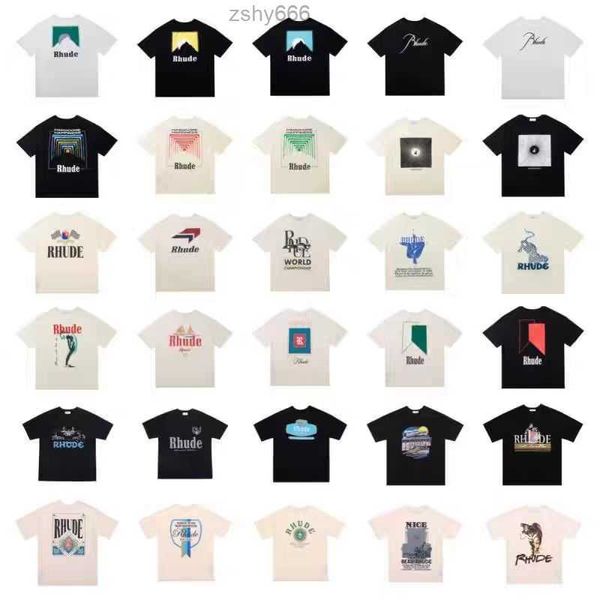 RH Diseñadores para hombre rhude Camisetas bordadas para el verano Camisa polos con letras para hombre Camisetas para mujer Ropa Manga corta grande Tallas grandes 100% algodón Camisetas Talla S-XL rhde