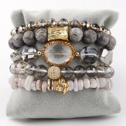 RH mode bohême bijoux pierre naturelle perlée et cristal charme 5pc pile Bracelets ensemble pour les femmes cadeau 240315