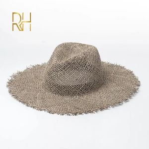 RH Fashion Summer Womens Travel Fedora Paille Breatte Salt Sea SeaGrass Panama Jazz Paille Hat de plage Vacon Sun Sun 240429