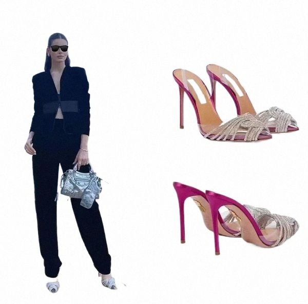 Croix de strass de luxe de luxe avec sandales ornées PVC Pompe hauts hauts à talons Chaussures de robes de créateur de luxe pour femmes chaussures d'usine de mode