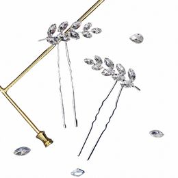 RHINESTE Wedding Haar Accessies 2pcs/Set Sier Color Leaf Crystal Bridal Hair Pins For Women Bride Headdr Jewelry 53in#
