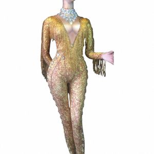 Strass Jumpsuit Stretch Sexy Bodysuit Vrouwen Verjaardag toneelstuk Vieren Dr Dancer Party Show Dr sm Z2u4 #