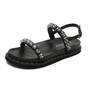 Strass Band Platform Sandalen Vrouwen Dikke Bodem Platte Zomer Gladiator Sandalias Mujer Kristal Kralen Sandalias Femininas 240318