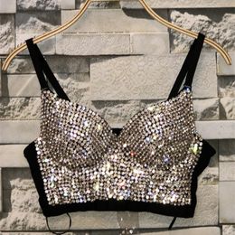 Rhinestone Bead Bustier Corset Parels Diamond Push Up Night Club BRALETTE Dames Nieuwe Mode BH Cropped Top Plus Size 210308