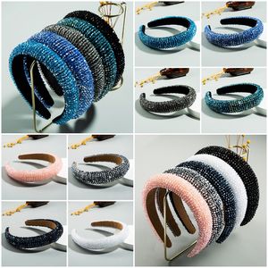 Rhinestone Beaded Full Crystal Hair Bands For Women Lady Luxury Shiny Padded Diamond Headband Hair Hoop Fashion Hairbands Hair band 10 Color