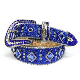 Rhinestone Belt Cowgboy Bling Bling Crystal Blue Western Budded Leather Belt Pin voor Men6754777