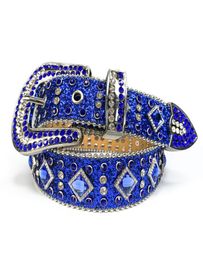 Strass ceinture Cowgboy Bling Bling cristal bleu Western clouté en cuir ceinture boucle ardillon pour Men2303638