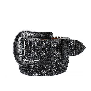 Cinturón de diamantes de imitación Diseño de lujo Hebilla de diamante Correa negra para jeans Cinturones con remaches decorativos Ceinture Femme Western