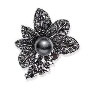 Broches à fleurs noires en strass pour femmes, mode Vintage, écharpe à boucle, élégante robe de mariée, accessoires bijoux