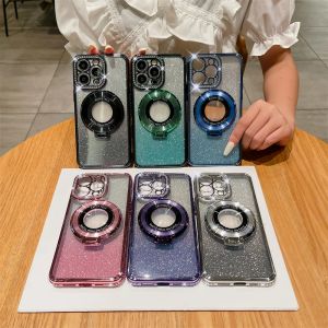Strass bling glitter plating TPU helder telefoonhoesje voor iPhone 15 14 ProMax Plus 11 12 13 Pro Max telefoonhoes magnetisch Magsafe onzichtbare standaard cover