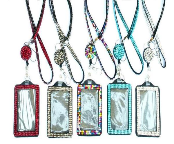 Strass Bling Lanyard Crystal Diamond Collier tour de cou avec porte-badge d'identification doublé horizontal et porte-clés pour Idkeycell P9117803