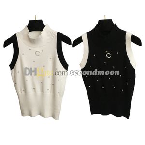 Strass Broche Tanks Top Vrouwen Slim Fit Vest Designer Contrast Kleur Vesten Zomer Sexy Knitwear