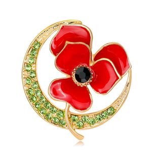 Rhinestone Broches Pins Feestelijke feestartikelen Legering Geëmailleerde Poppy Bloem Broche UK Herdenking Sunday Souvenir