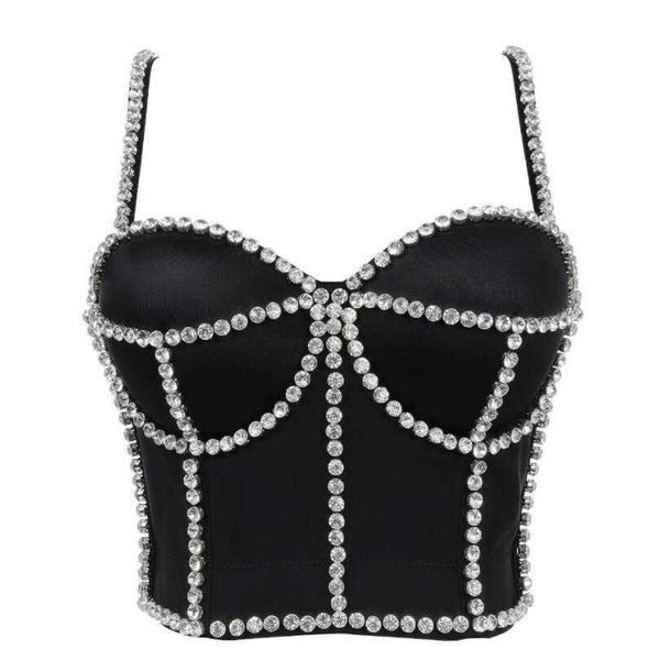 Strass Bustier Corset Femmes Construit En Soutien-Gorge Push Up Bralette Haut Sans Manches Femme Camis Hors Épaule 2021 Discothèque Sexy w102 X0726