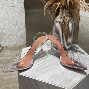 Sninestone Butterfly Chic Women Sandals 10 cm hoge hakken 2023 Pointy Goblet Party Bride Shoes Clear PVC Deisgner 63884