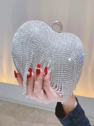 Strass clutch hartvorm luxe kwastje avondtasje diamant bruiloft handtas zilver gouden handvat avondtasje 240102