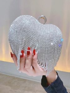 Strass clutch hartvorm luxe kwastje avondtasje diamant bruiloft handtas zilver gouden handvat avondtasje 240102