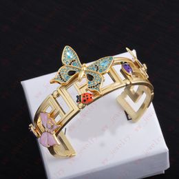 Strass kleur emaille vlinder lieveheersbeestje uitgeholde in elkaar grijpende patroon armband manchet, sieraden ontwerper luxe kleine insect unieke stijl armband, geschenken,