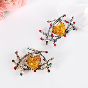 Strass Creatieve Oranje Kristallen Hart Broche Emaille Reversspeldjes Bruiloft Sieraden Cadeau voor Vriendin